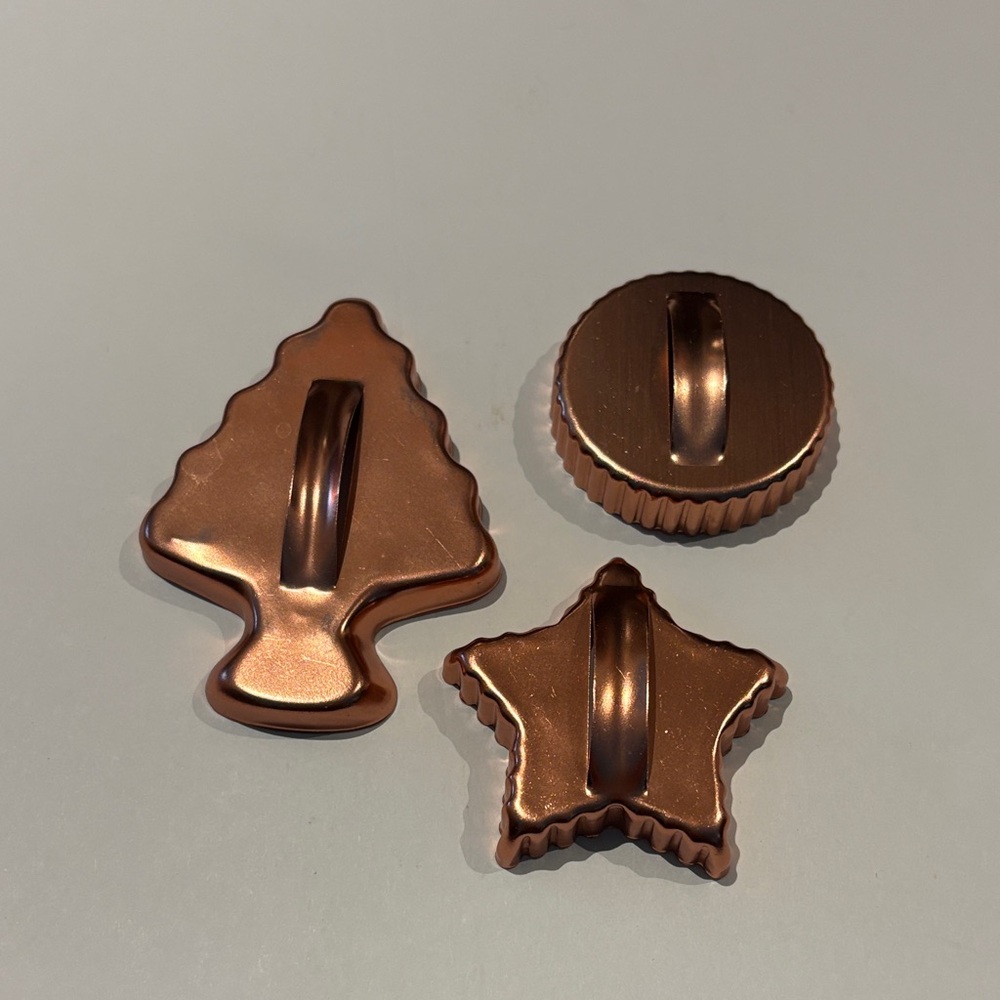 Vintage Copper Tone Decorative Cookie Cutters - Tree, Star & Round